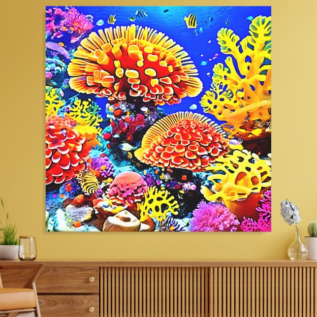 Vibrant Coral Reef Sea Wonder Art Canvas Print (Insitu(LivingRoom))