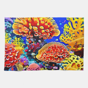 Vibrant Coral Reef Sea Wonder Art Kitchen Towel
