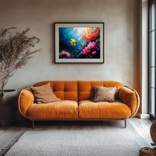 Vibrant Coral Reef with Angel Fish Faux Canvas Print