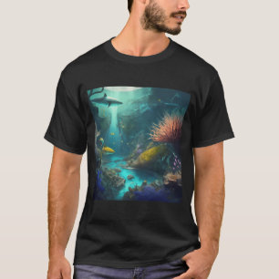 Vibrant Coral Reef with Fish and Sharks T-Shirt