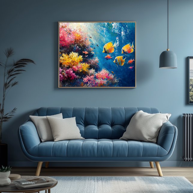 Vibrant Coral Reef with Tropical Fish Canvas Print (Tropical Fish Artwork)