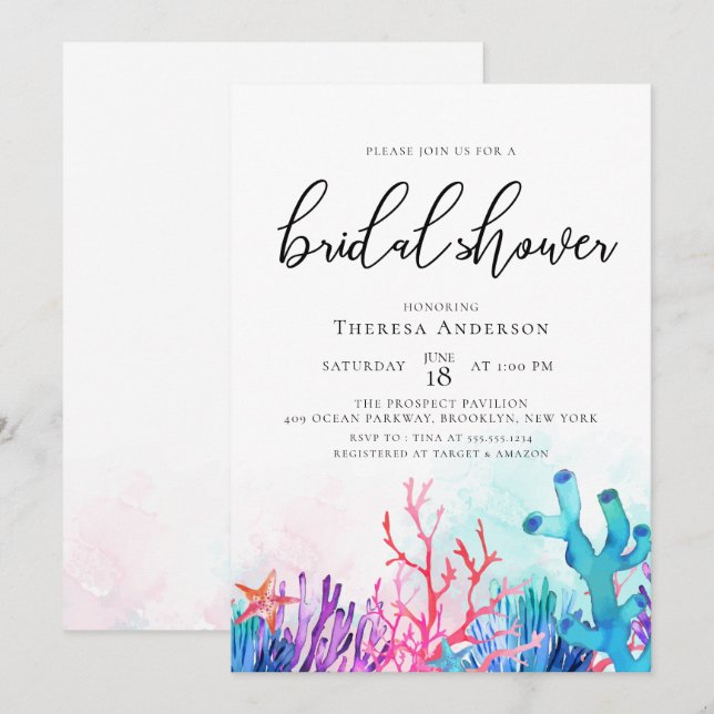 Vibrant Coral Reefs Bridal Shower Invitation (Front/Back)