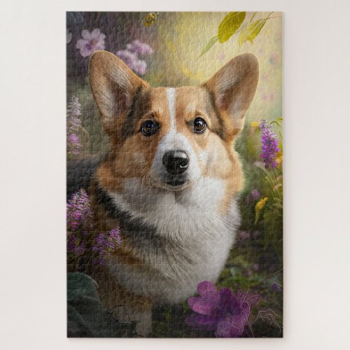 Vibrant Corgi Artistic Garden Photography Jigsaw Puzzle