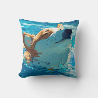"Vibrant Corgi Backstroking in Clear Pool Pillow D