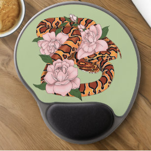 Vibrant Corn Snake Pink Peony Flowers Green Gel Mouse Pad
