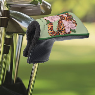 Vibrant Corn Snake Pink Peony Flowers Green Golf Head Cover