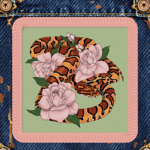 Vibrant Corn Snake Pink Peony Flowers Green Patch