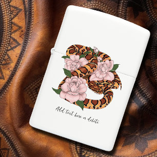 Vibrant Corn Snake Pink Peony Flowers Green Zippo Lighter