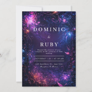 Vibrant Cosmic Floral Starry Night Wedding Invitation