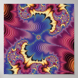 Vibrant Cosmic Fractal Wave Abstract Art Poster