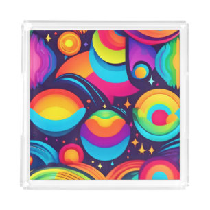 Vibrant Cosmic Kaleidoscope Acrylic Tray