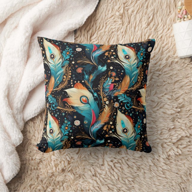 Vibrant Cosmic Rocket Adventure Throw Pillow (Blanket)
