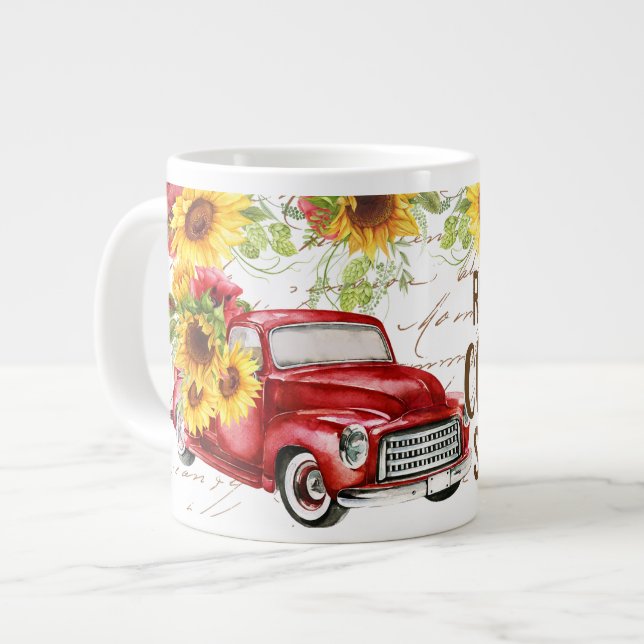 Vibrant Country Scene With Truck, Sunflowers quote Giant Coffee Mug (Front Left)
