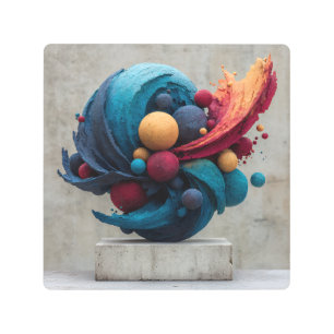 Vibrant Cracked Sphere Explosive Color Sculpture Metal Print