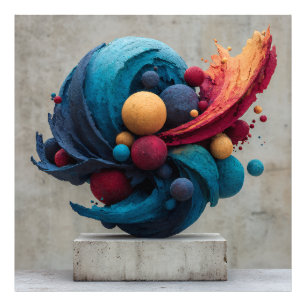 Vibrant Cracked Sphere Explosive Color Sculpture Photo Print