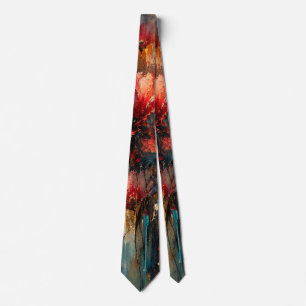 Vibrant Crimson Petals Red and Teal Floral Neck Tie