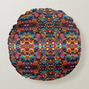 Vibrant Crochet Design Round Pillow