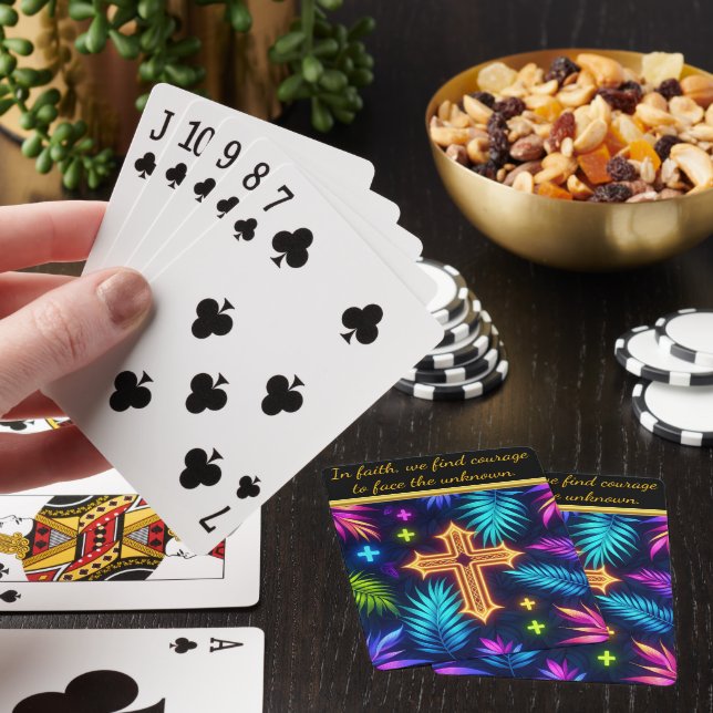 Vibrant Cross Amid Tropical Foliage Poker Cards (In Situ)