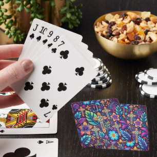 Vibrant Cross Patterns Amidst Lush Foliage b Poker Cards