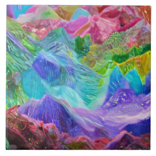 Vibrant Crystal Mountain Abstract Ceramic Tile