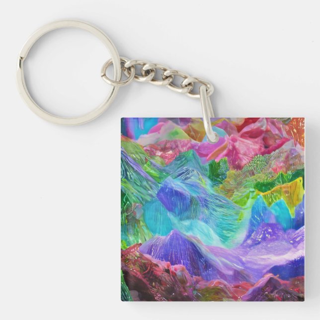 Vibrant Crystal Mountain Abstract  Keychain (Front)