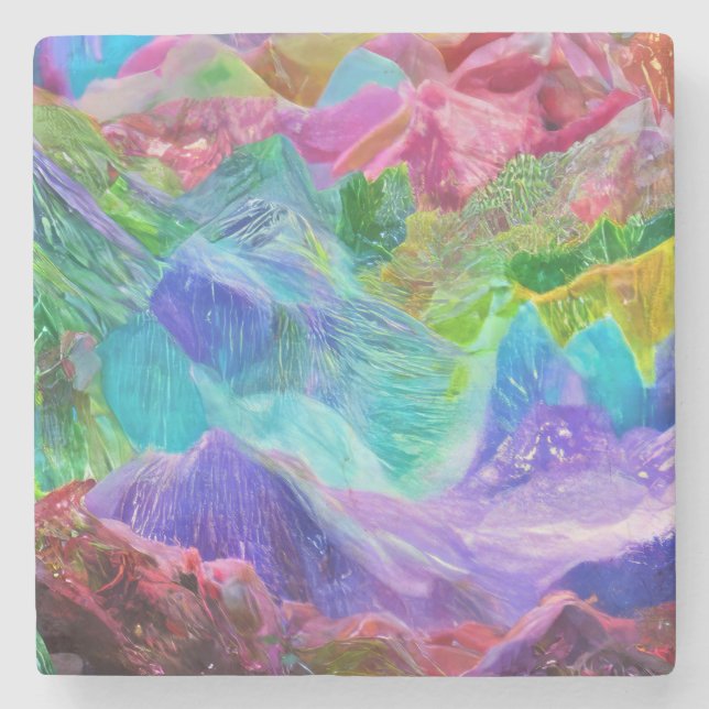Vibrant Crystal Mountain Abstract  Stone Coaster (Front)