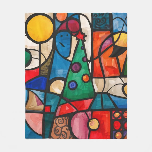  Vibrant Cubist Holiday Fleece Blanket (Front)