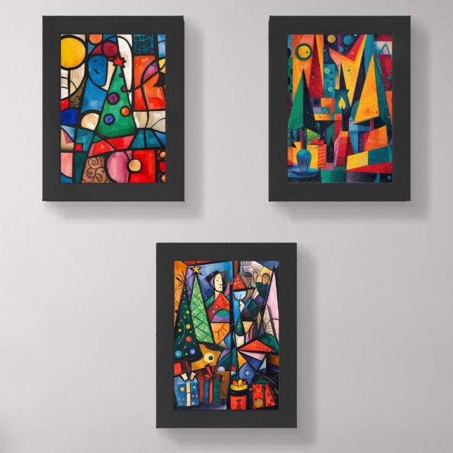  Vibrant Cubist Holiday Wall Art Sets (Front)