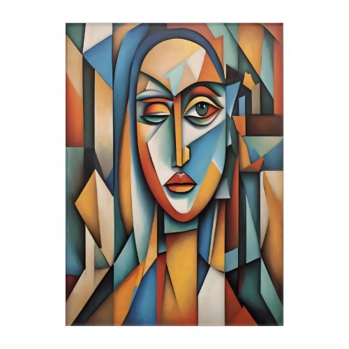 Vibrant Cubist Portrait Abstract Geometric Art