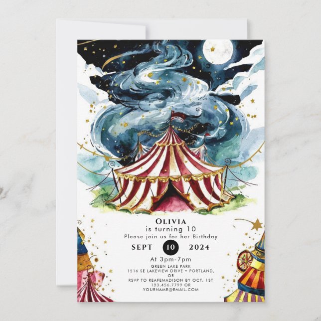 Vibrant Custom Circus Birthday Invitation (Front)