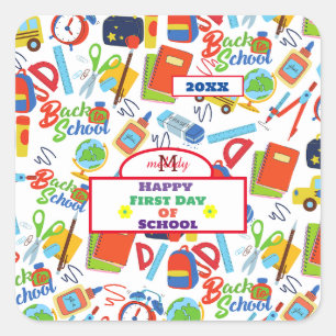 Vibrant Customizable Back to School Pattern Classi Square Sticker