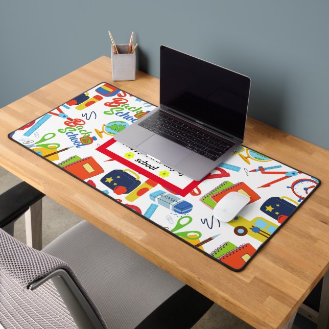 Vibrant Customizable Back to School Pattern Desk Mat (Office 2)