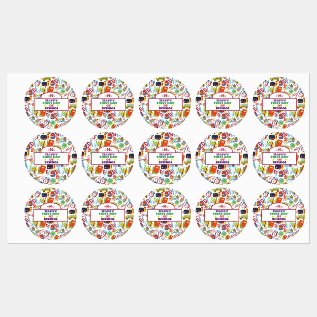 Vibrant Customizable Back to School Pattern Labels (Sheet)
