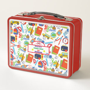 Vibrant Customizable Back to School Pattern Metal Lunch Box