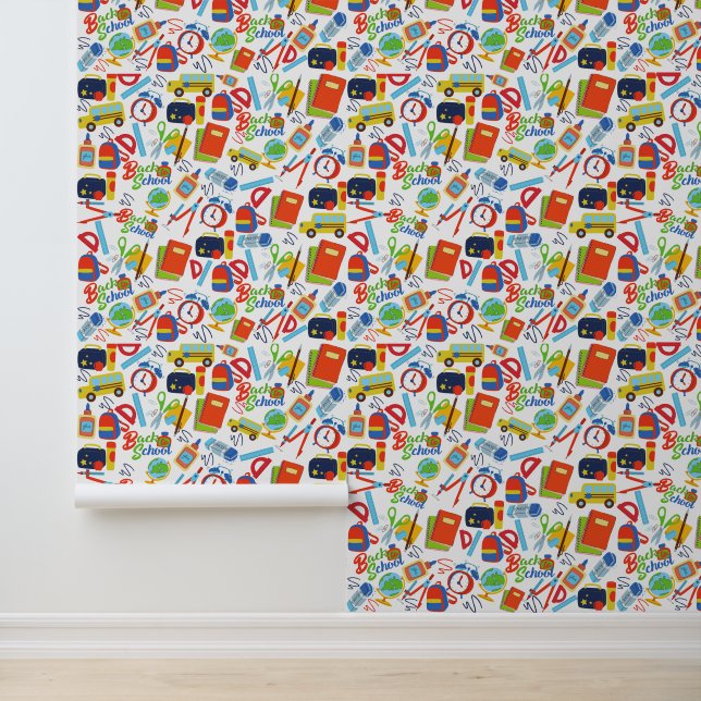 Vibrant Customizable Back to School Pattern Wallpaper (Application)