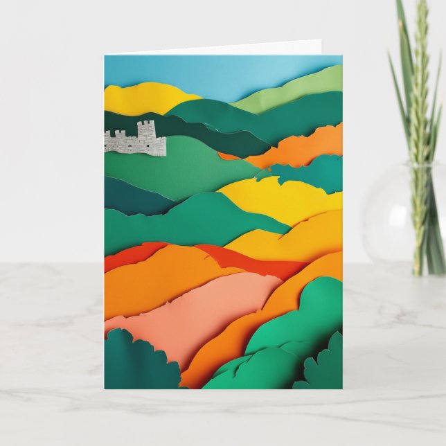 Vibrant Cut-Paper Landscape Card (Front)