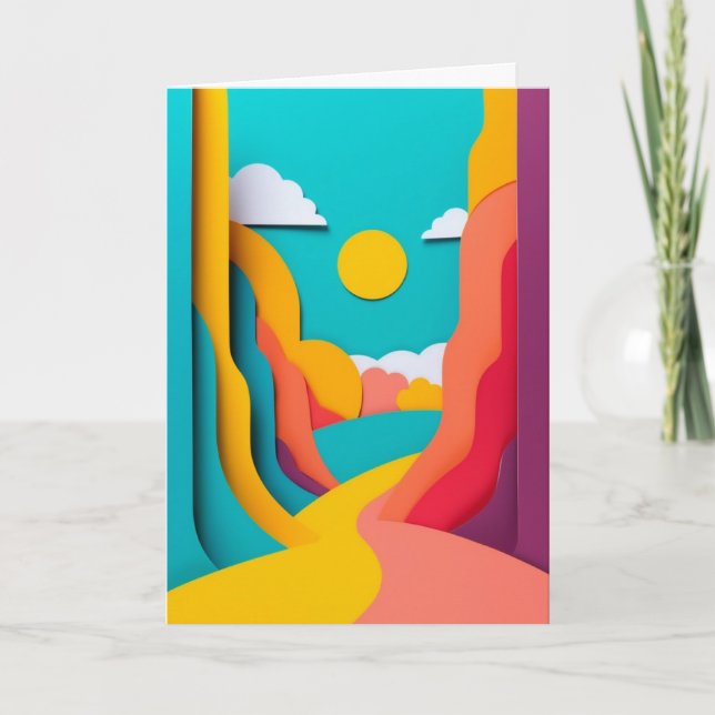 Vibrant Cut-Paper Mountain Landscape Card (Front)
