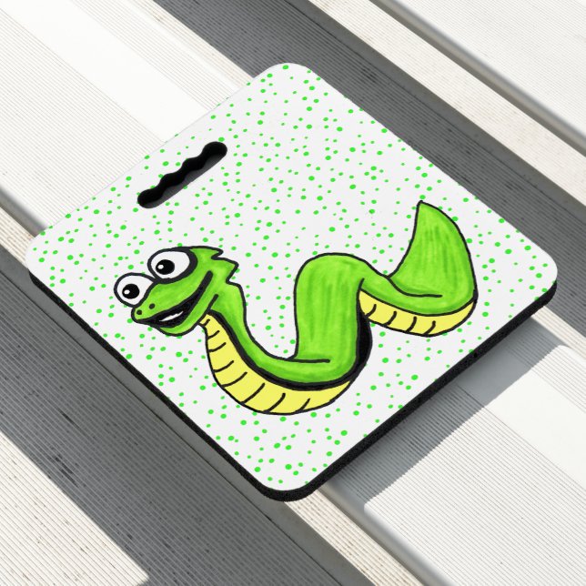 Vibrant Cute Green Snake Big Eyes Polka Dots Seat Cushion (In Situ)