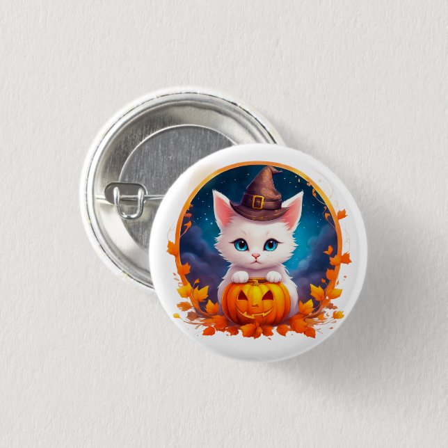 Vibrant cute kitten halloween button (Front & Back)