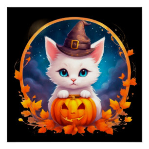 Vibrant cute kitten halloween poster