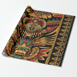 Vibrant Cyan "Aztec Dream" Matte Wrapping Paper