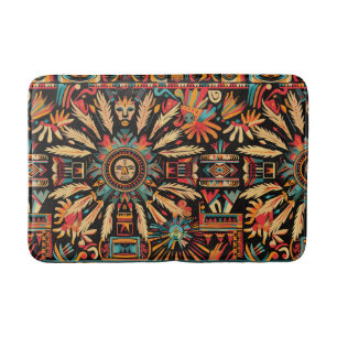 Vibrant Cyan "Aztec Dream" Pattern Plush Bath Mat