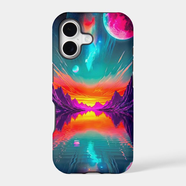 Vibrant Cyberpunk Alien Moons Synthwave Case-Mate iPhone Case (Back)