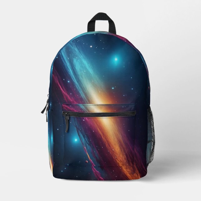 Vibrant Cyberpunk Neon Space Galaxy Nebula Printed Backpack (Front)