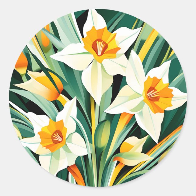Vibrant Daffodil Flowers Plant Classic Round Sticker (Front)