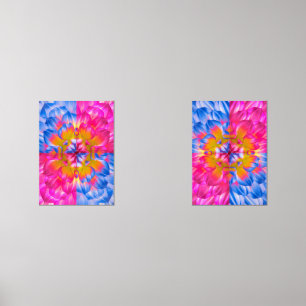 Vibrant Dahlia Bloom-Pink, Blue & Yellow Abstract Wall Art Sets