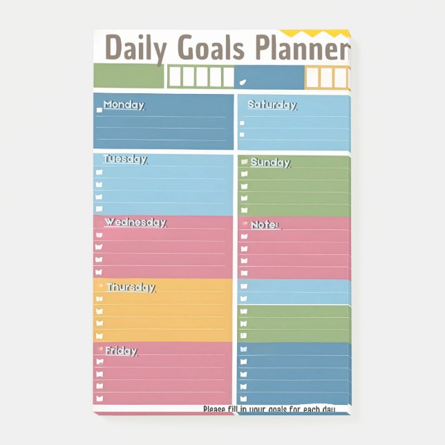 Vibrant Daily Goal Planner Post it notes (Front)