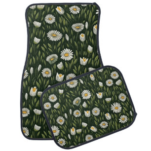 Vibrant Daisy Pattern with Lush Green Accents Car Floor Mat