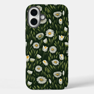Vibrant Daisy Pattern with Lush Green Accents iPhone 16 Plus Case