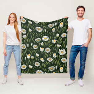 Vibrant Daisy Pattern with Lush Green Accents Fleece Blanket